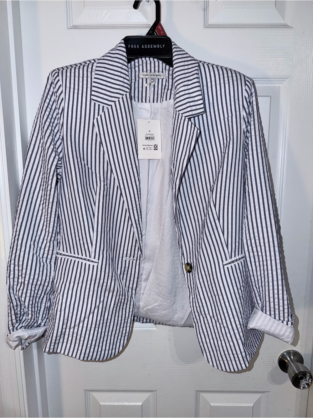 Women’s Navy & White Striped Seersucker Blazer